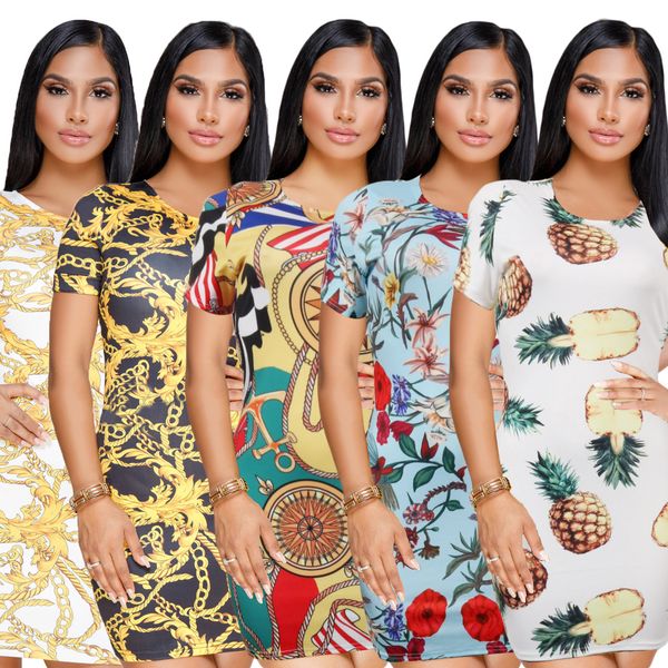 

Women Flora Printed Bodycon Bandage Mini Short Dresses Vintage Short Sleeved Dress