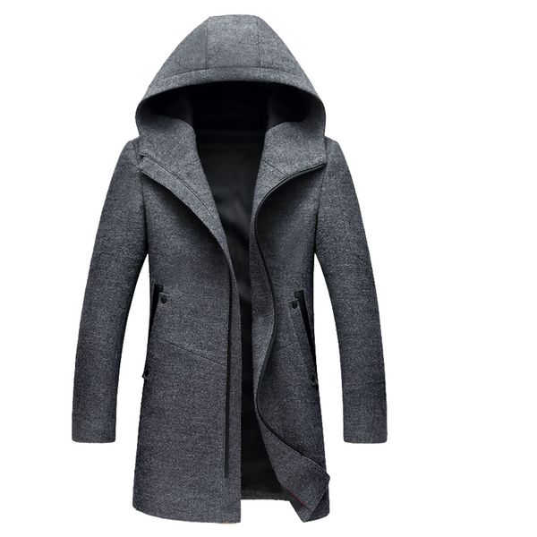 

2018 autumn&winter new arrivals men quality long wool overcoat gentles brand-clothing silm fit zipper hooded trench coat, Black