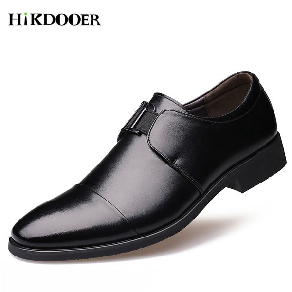 

2018 new men dress shoes formal business work soft patent leather shoes pointed toe for man male men's oxford flats, Black