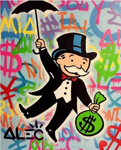 

alec monopoly oil painting on canvas graffiti wall art home decor handmade pop abstract art various sizes / frame options,g04