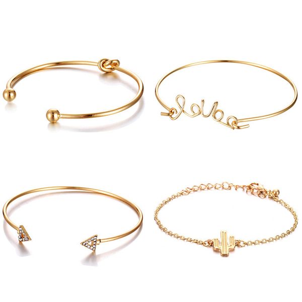 

4 packs cute knot bangles rose gold initial heart handmade open cuff bracelet femme for women jewelry valentine's day gift, Black