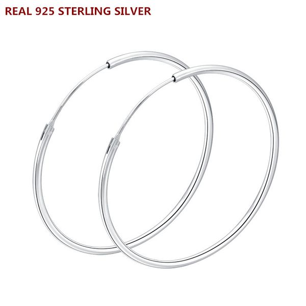 

whole salereal silver 925 sterling silver circle hoop earrings diameter 2.5cm earrings for women may girls boys, Golden;silver