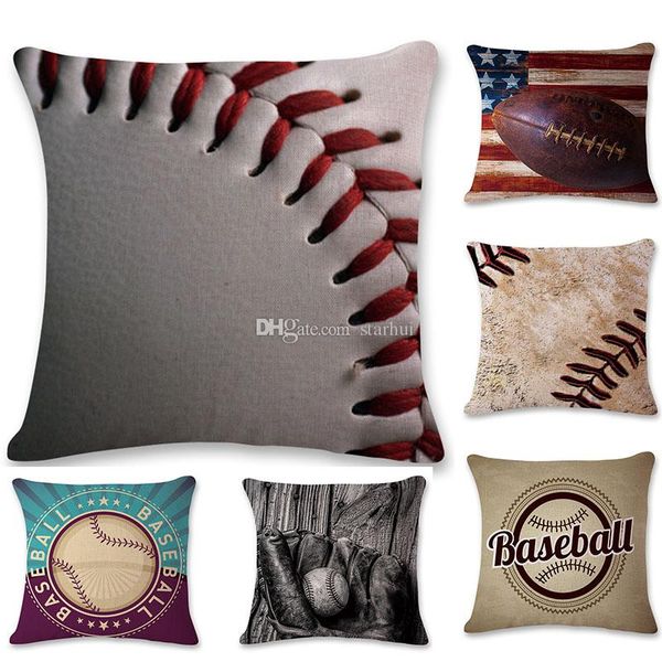 

45*45cm baseball football pillow case cotton linen square cushion sofa car livingroom bedroom pillow covers 9 style in stock wx-p24