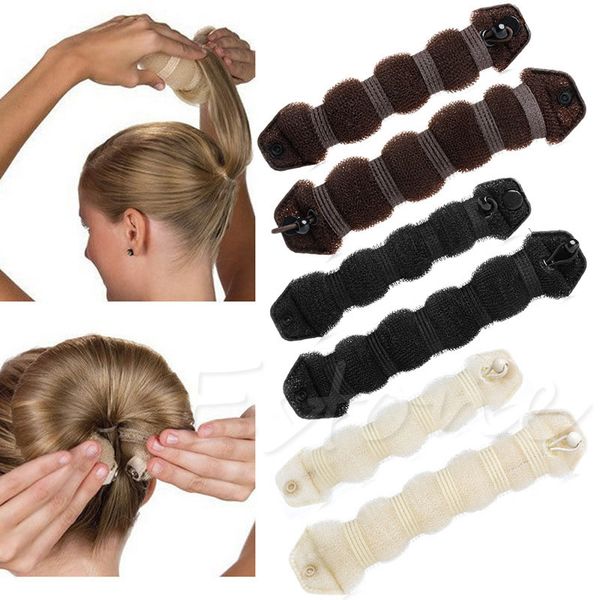 

2pcs sponge hair styling donut bun maker magic former ring shaper styler tool, Brown