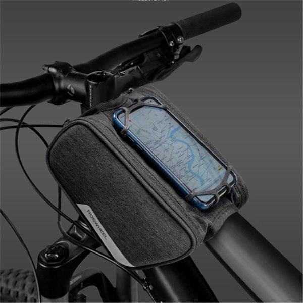 

roswheel essentials 121461 waterproof cycling bike bicycle front frame tube double bag pannier with 5.7in phone case holder