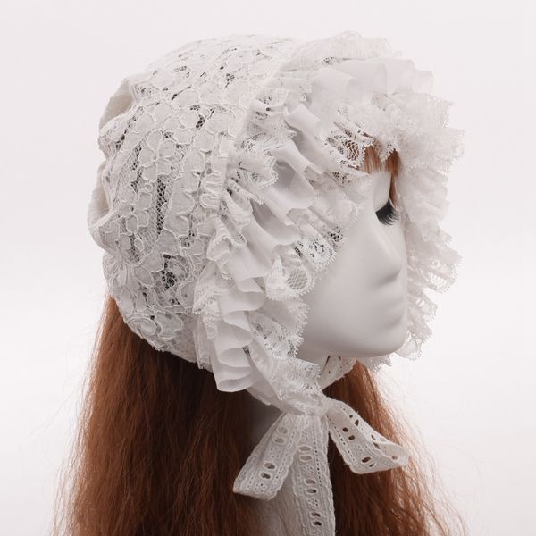 

women victorian lace bonnet cute lolita vintage black white maid cosplay costume hat headwear fast shipment, Silver