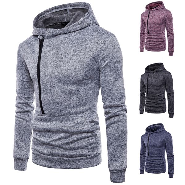 

2018 summer new men's pure color simple sweatshirt long sleeves cotton-cotton fit large size tempered zipper, Black