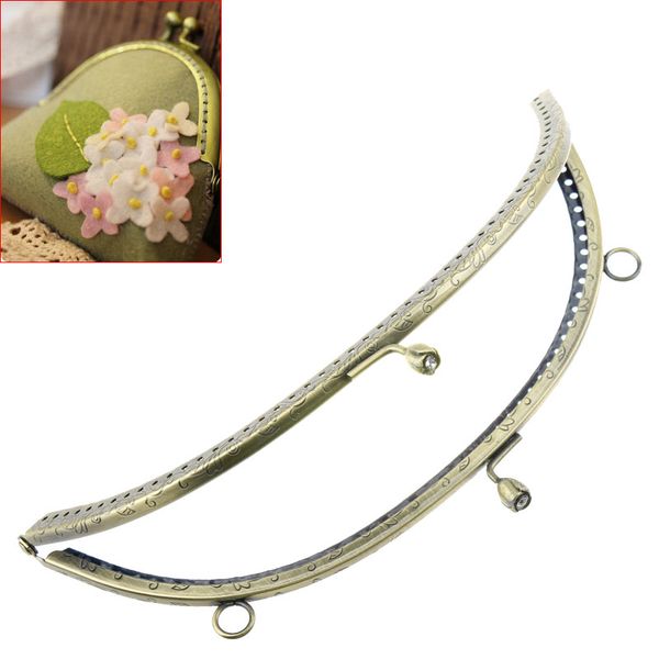 

pacgoth ancient bronze alloy kiss clasp lock purse inlaid white diamond rose semicircular handle size20.3x9.2cm,5pcs, Black