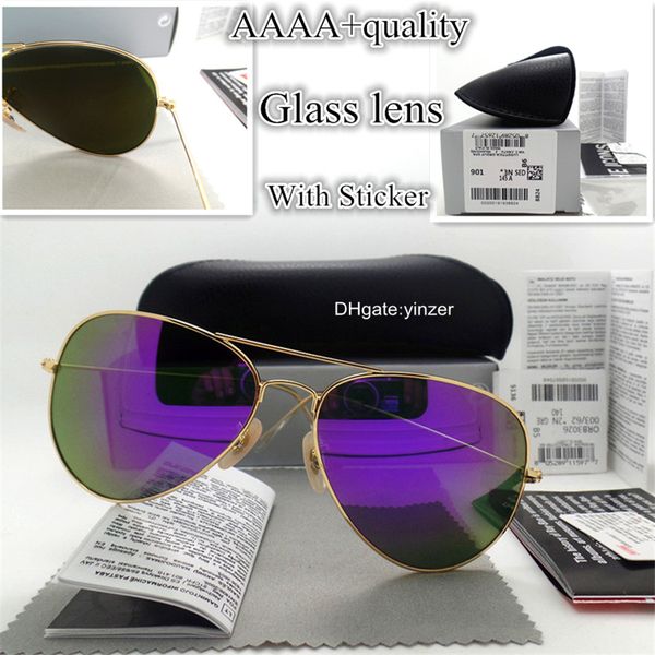 

2019 pilot sunglasses men women glass lens luxury 58mm 62mm brand design mirror eyewear sun glasses qr code box case, White;black