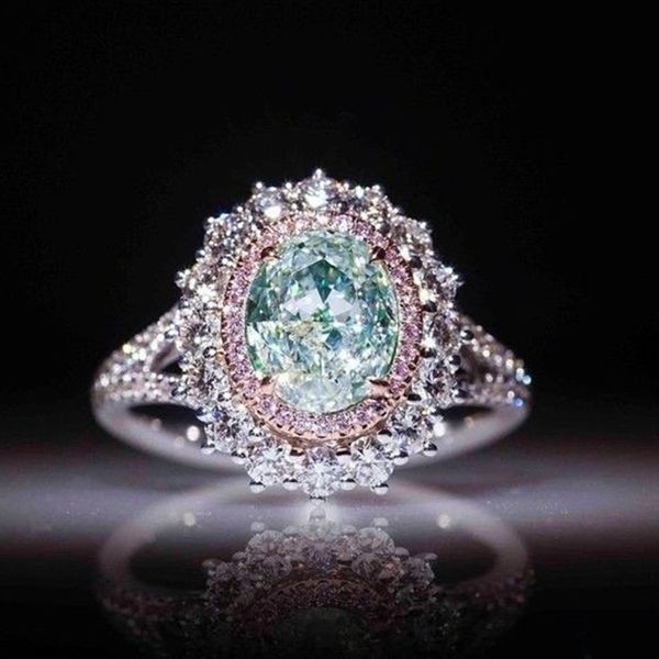 

fashion rystal green boho wedding rings for women zircon jewelry green stone pink crystal silver luxury rings #287360, Golden;silver