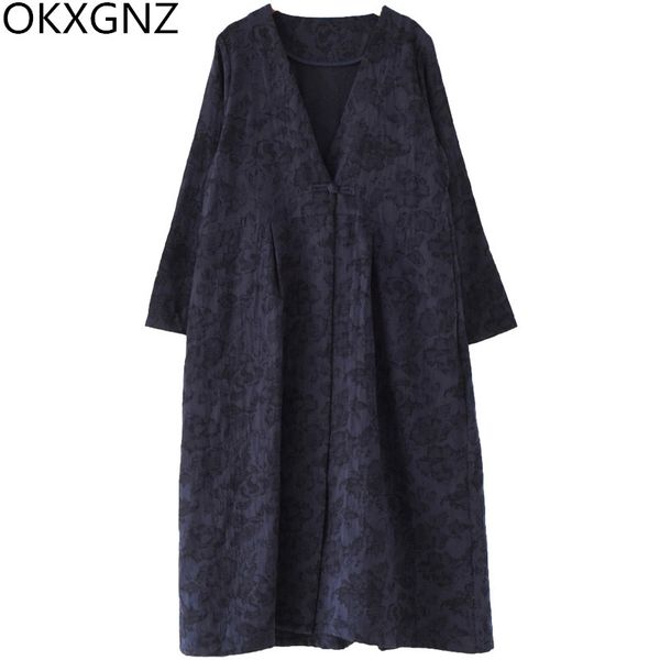 

autumn loose large size women's cotton windbreaker original ethnic wind female linen jacquard coat personality features trench, Tan;black
