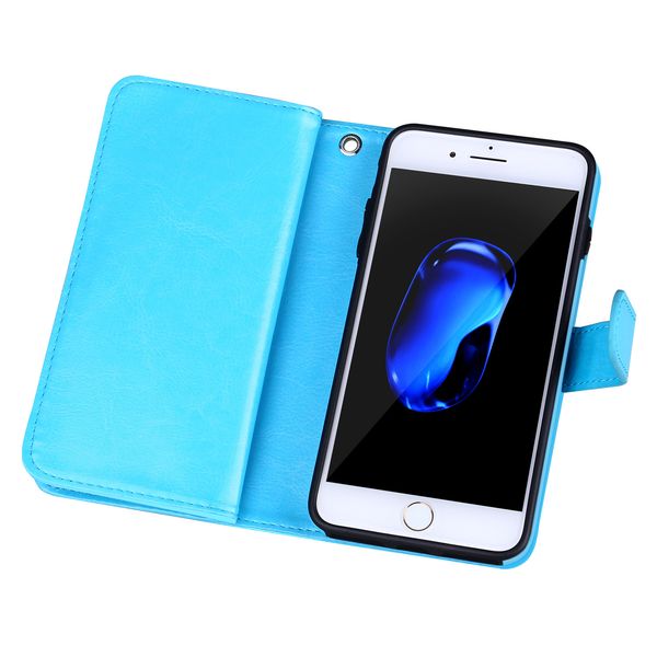 

for iphone x case detachable crazy horse oil wax pu leather phone case multi card slots wallet case