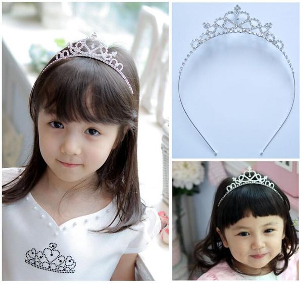 

fashion children kid princess crystal crown hair band sweet accessories rhinestone twinkling headband hair hoop for party gift, Slivery;white