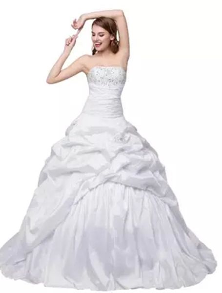 

in stock 2018 white beading taffeta a-line wedding dresses with pleat floor-length wedding party bridal gowns vestido de novia bw23