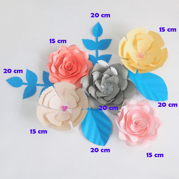 

diy artificial flowers fleurs artificielles backdrop giant paper rose 5pcs + 4 leaves wall for wedding party decoration baby shower