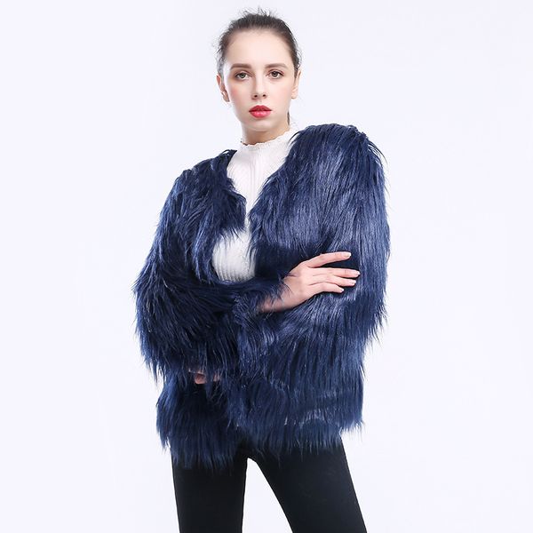 2019 Top Fashion Long Hair Faux Fur Jacket Women Pink Black Fur