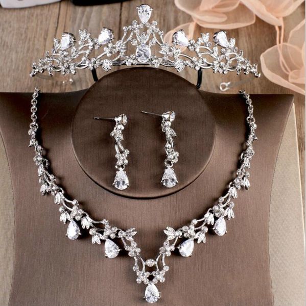 

three pieces bridal headpieces big princess classic bride headpieces tiaras cute girls tiaras crowns all with crystal for wedding and gift, Silver