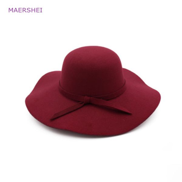 

maershei vintage black woolen hat dome bow lotus leaf big hat lady autumn and winter temperament, Blue;gray