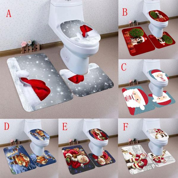2019 Bath Toilet Mat Sets Bathroom Christmas Non Slip Pedestal Rug