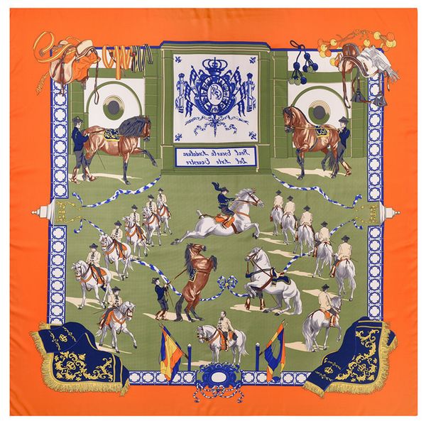 

new stoles foulard neckerchief twill women tassel fashion printing square scarves horse wrap silk hijab large female scarf shawl 130*13 lopv, White;black