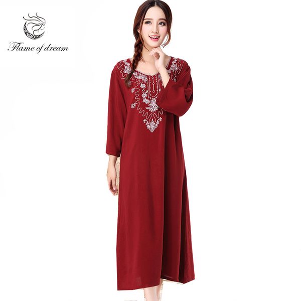 

long nightgown -2xl bust 100-120cm cotton material 2017 new autumn and winter night gown plus size sleepwear 972, Black;red