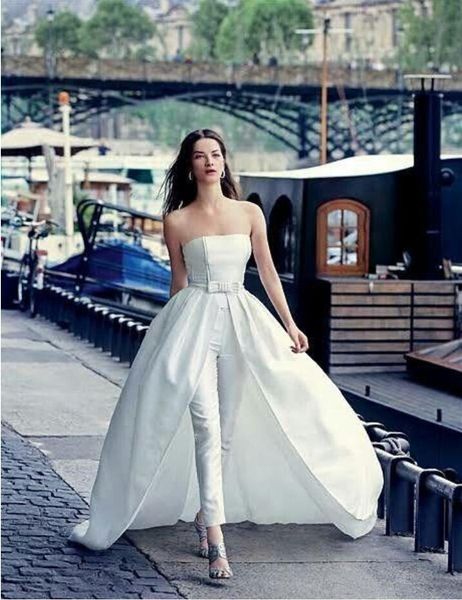 

2019 new sweetheart jumpsuit wedding dresses with overskirts a line bridal gowns custom made robe de mariee beach wedding dress, White