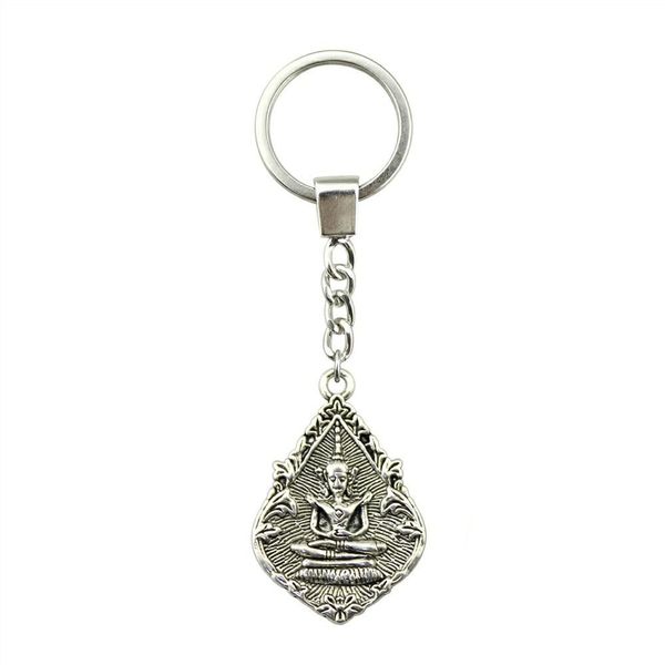 

6 pieces key chain women key rings for car keychains with charms buddha statue 32x22mm, Slivery;golden