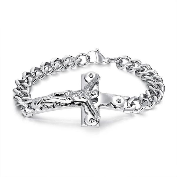 

fashion bracelets men jewelry jesus design punk rock hip hop gold silver link chain stainless steel bracelet men gifts for men, Black