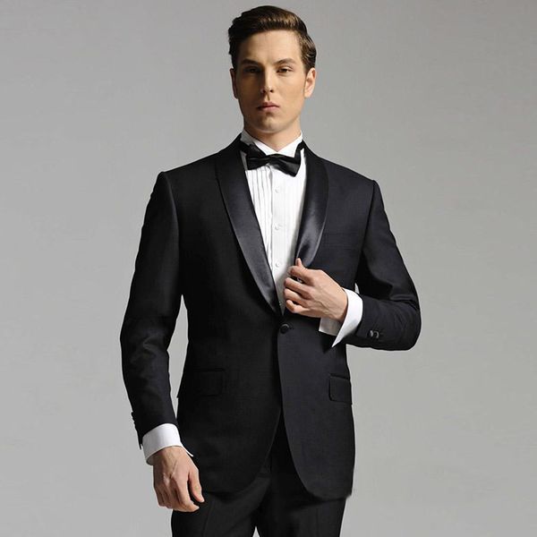 

latest coat pants designs black men suits wedding shawl lapel slim fit groom tuxedos groomsmen suit prom wear man blazers 2 pieces, Black;gray