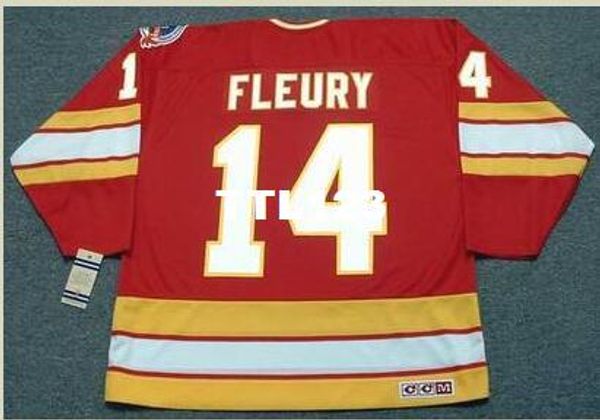 

mens #14 theoren fleury calgary flames 1989 ccm vintage away hockey jersey or custom any name or number retro jersey, Black;red