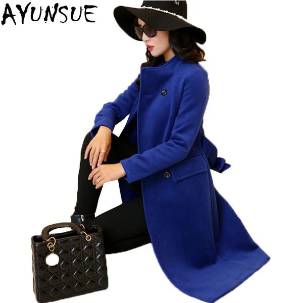 

ayunsue european new arrival 2018 autumn winter trench coat for women double breasted long blue parkas female overcoat lx1908, Tan;black