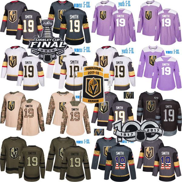 

#19 Reilly Smith Jersey Mens Womens Youth with 2018 Stanley Cup Final & Inaugural & Centennial Patch Vegas Golden Knights Hockey Jerseys