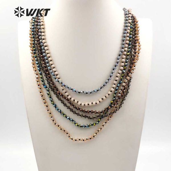 

wt-n1114 wholesale fashion custom vintage natural long crystal beads necklace colorful with simple jewelry for women, Silver