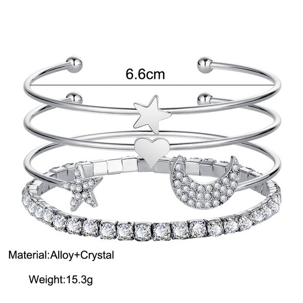 4 Stück pro Set Stern-Mond-Armband-Set zum Öffnen mit Diamant-Armband-Set, elegantes Geburtstagsgeschenk