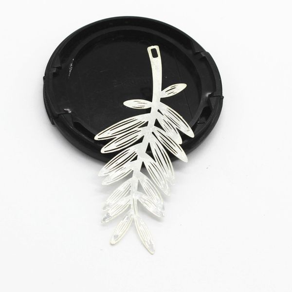 

10 pcs 71*30mm fashion metal copper silver gold filigree leaf pendant charm for jewelry making, Blue;slivery