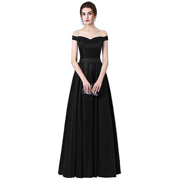 

beaded satin long bridesmaid dresses 2019 black royal blue off shoulder evening dress floor length party gowns, White;pink