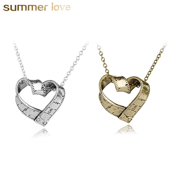

measure necklace rotating heart-shaped twisted ruler pendant necklace antique silver gold colors jewelry gift for teacher student
