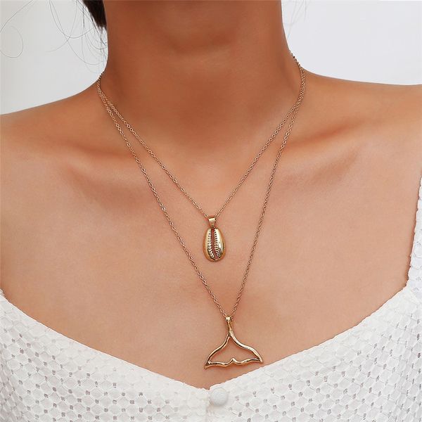 

komi punk sea shell fish tailcollar choker necklace for women gold silver color seashell pendant necklace bohemian jewelry i-221, Golden;silver