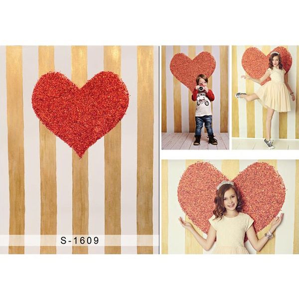 Romantico sfondo rosso amore cuore fotografia parete a strisce oro bianco bambini bambini sfondi di San Valentino per studio fotografico