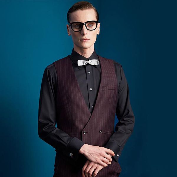 

burgundy stripe men's suits & blazers normal mens waistcoat wedding groom vest handsome groomsmen man custom made for tuxedos, White;black