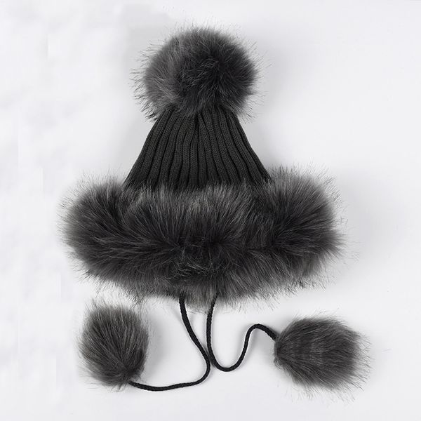 

2018 new arrival women winter hat warm knitted cap big fur ball ear thicken warm outdoor beanie hats, Blue;gray