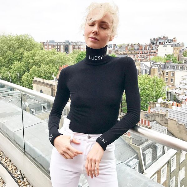 

2018 women autumn sweatshirts black turtleneck one piece garment letters print skinny t shirts ht1297, Black;white