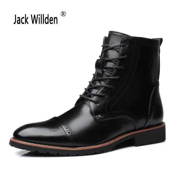 

джек willden мужчины кожаные сапоги осень зима ботильоны мода обувь зашнуровать обувь мужчины бизнес повседневная высокая верхняя обувь, Black