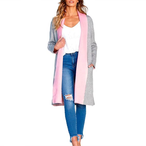 

new arrival women coat fashion 2018 autumn winter clothes patchwork long sleeve open stitch slim long trench elegant outwear, Tan;black