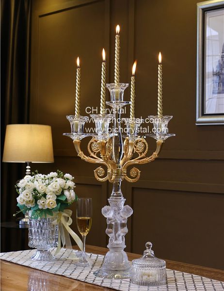 

5 arms gold crystal candelabra k9 crystal candle holder for table center, candlelight dinner,wedding souvenirs