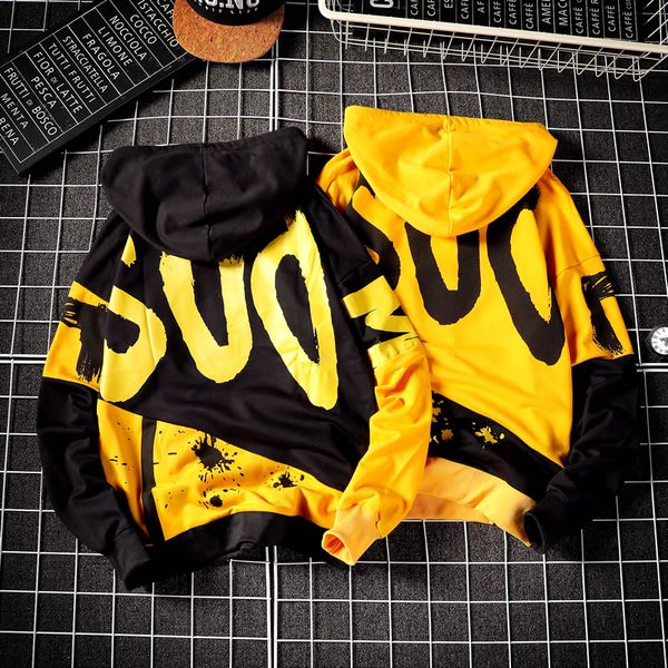 

2018 autumn and winter new large size hooded shirt 25% cotton 75% polyester fiber fashion casual color matching men's clothing, Black