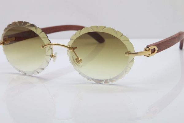 

Hot Rimless Wood Trimming Lens Vintage Glasses Round Sunglasses New 8200761 Oval Lens Rimless Carved Lens Sunglasses Unisex Size:60-20-135