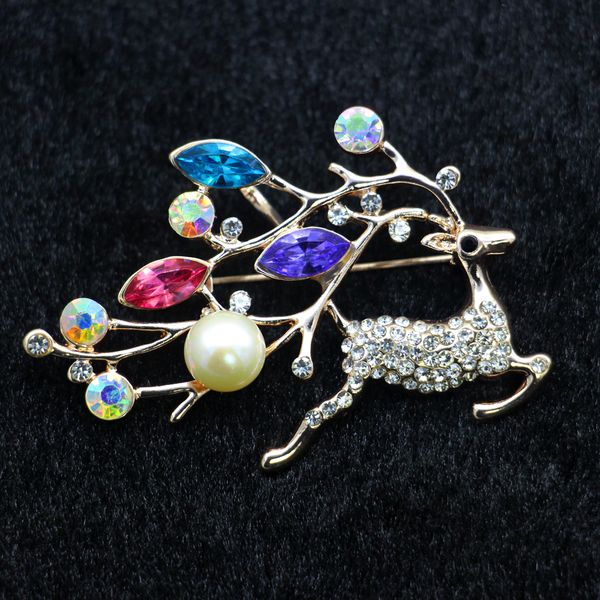 2018 New Animal Cristais Broche Deer Brooches Jóias Camisola Acessórios Presentes Lembranças Mulher Broche Atacado