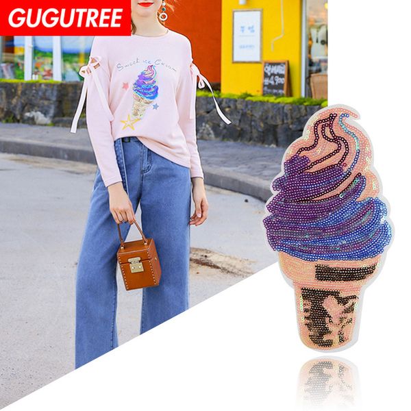 

gugutree embroidery sequins big ice-cream patches foods patches badges applique patches for clothing bp-35, Black