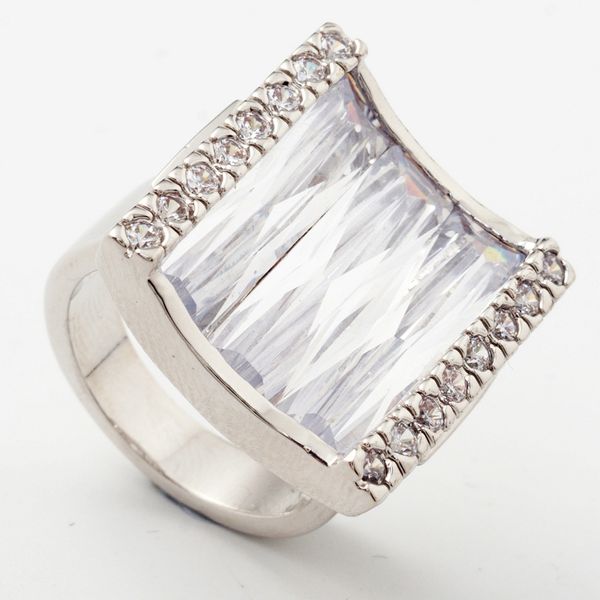 

yunkingdom geometric square unique womens rings crystal cz big rings for women luxury fashion jewelry, Golden;silver